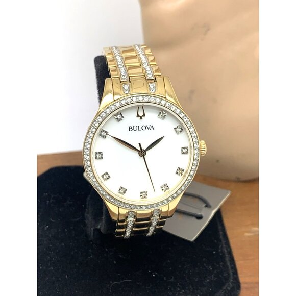 Bulova Women's Watch 98X119 Quartz Crystal Accent Mother of Pearl Dial Gold 32mm - Picture 12 of 13